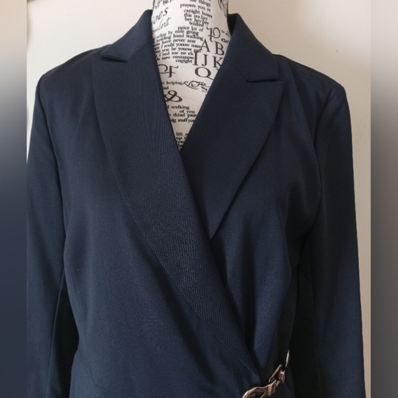 GBL Navy Gold Chain Belt Structured Blazer Dress Size 10 - Picture 6 of 10